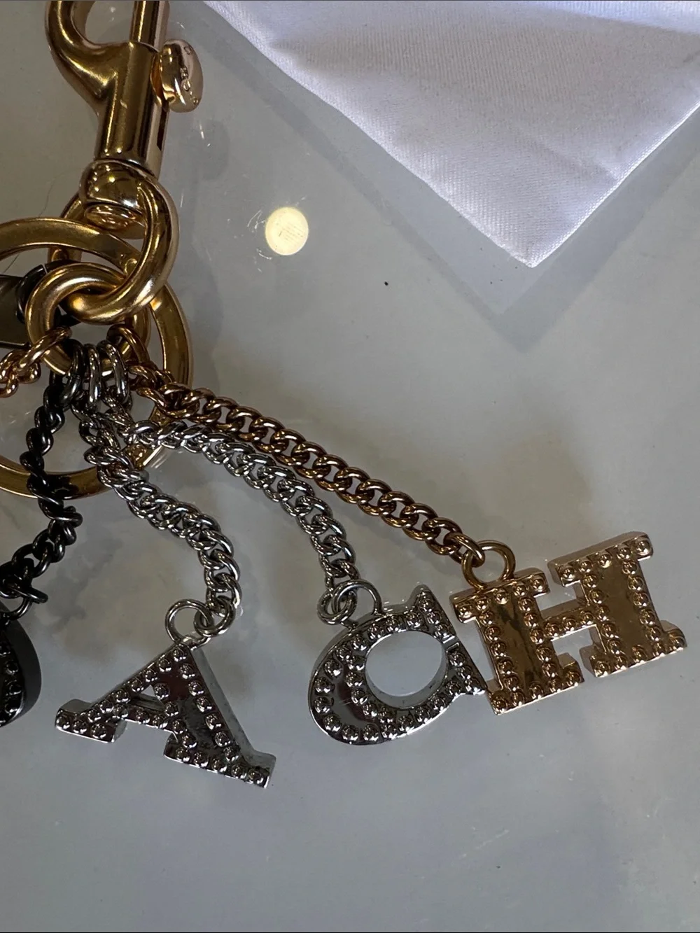 Coach Two-Tone Logo Letter Charm Keyring - Gold & Silver